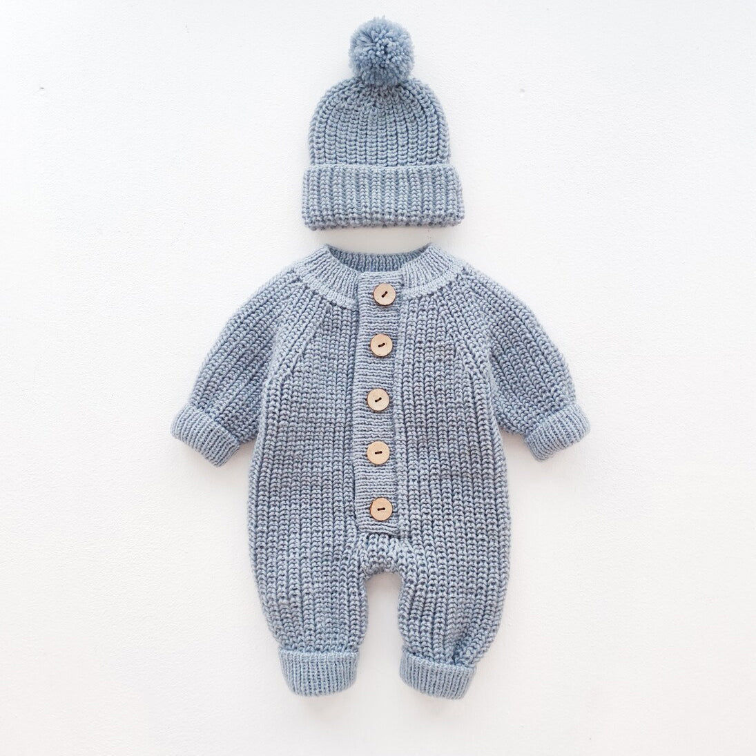 2pcs Solid Long-sleeve Imitation Knitting Baby Set