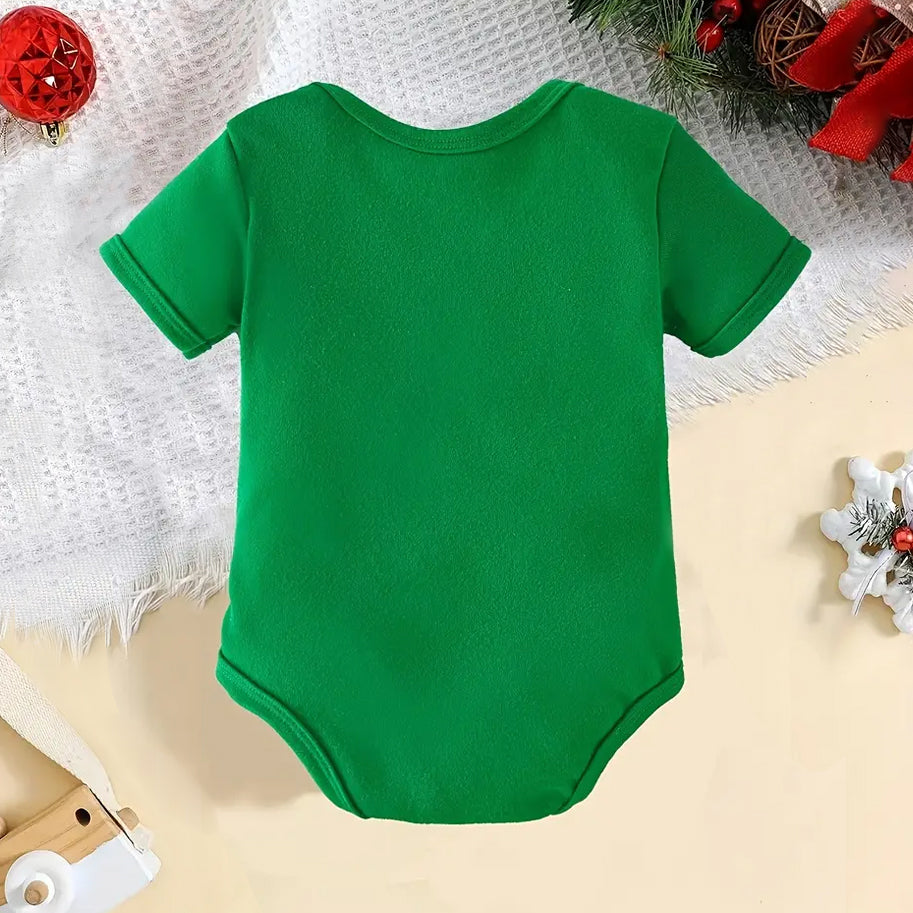 Merry Christmas Letter Elephant Printed Short Sleeve Baby Romper