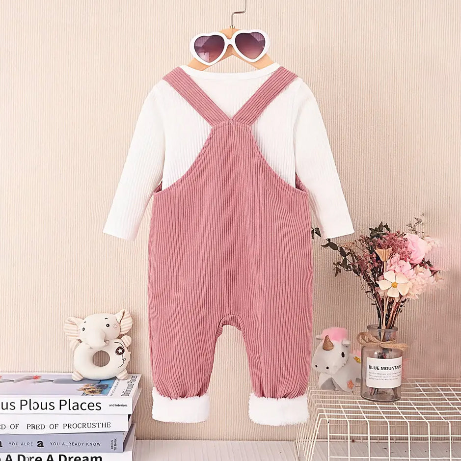 2PCS Cute Elephant Printed Long Sleeve Baby Overalls Set