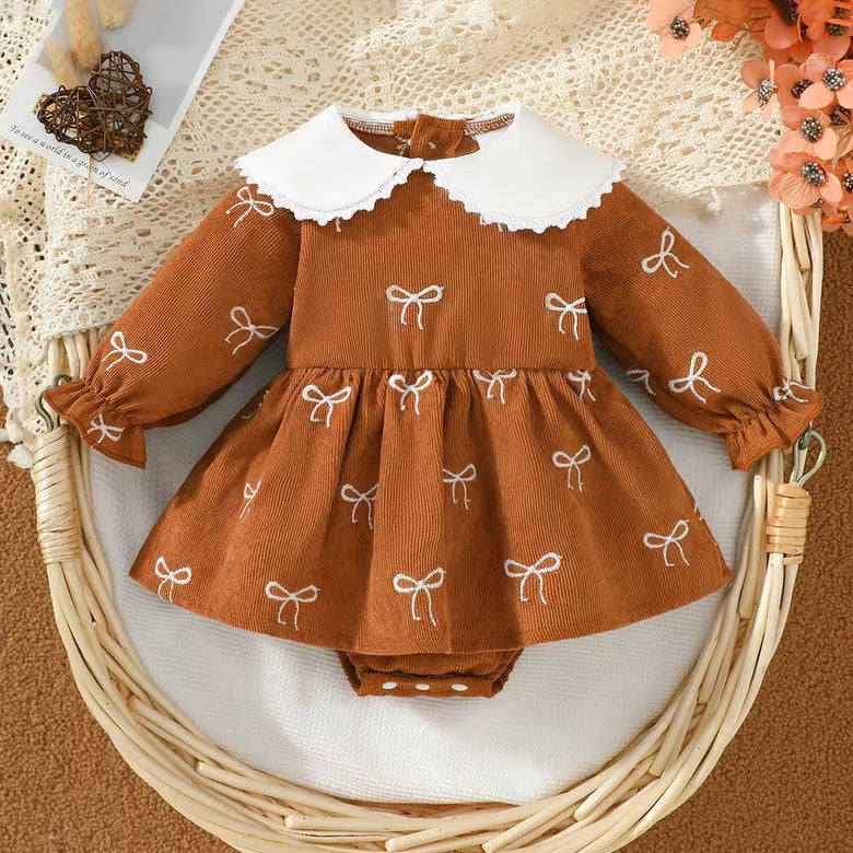 Lovely Bowknot Printed Long Sleeve Baby Romper