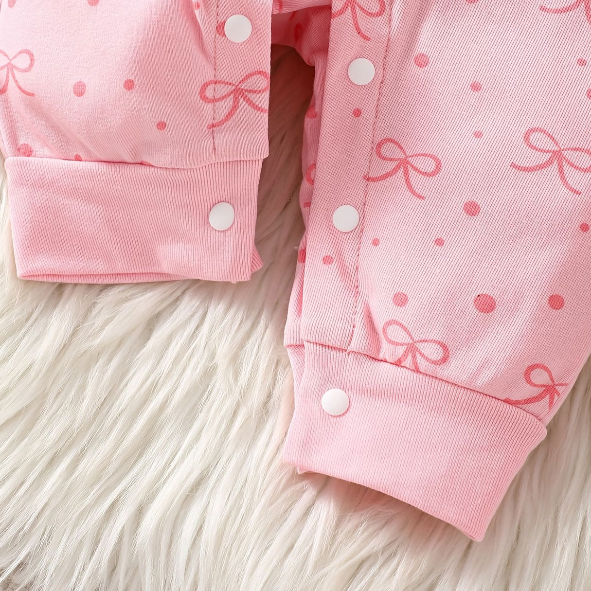 2PCS Charming Bow Printed Ruffle Long Sleeve Baby Jumpsuit