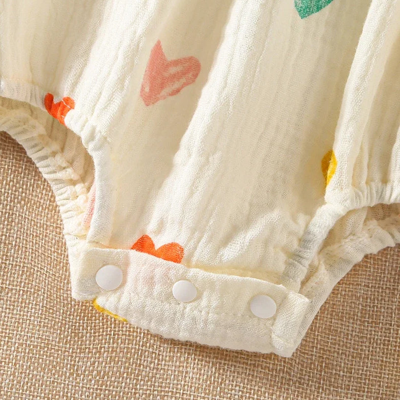 2PCS Fresh Heart Print Sleeveless With Hat Baby Romper
