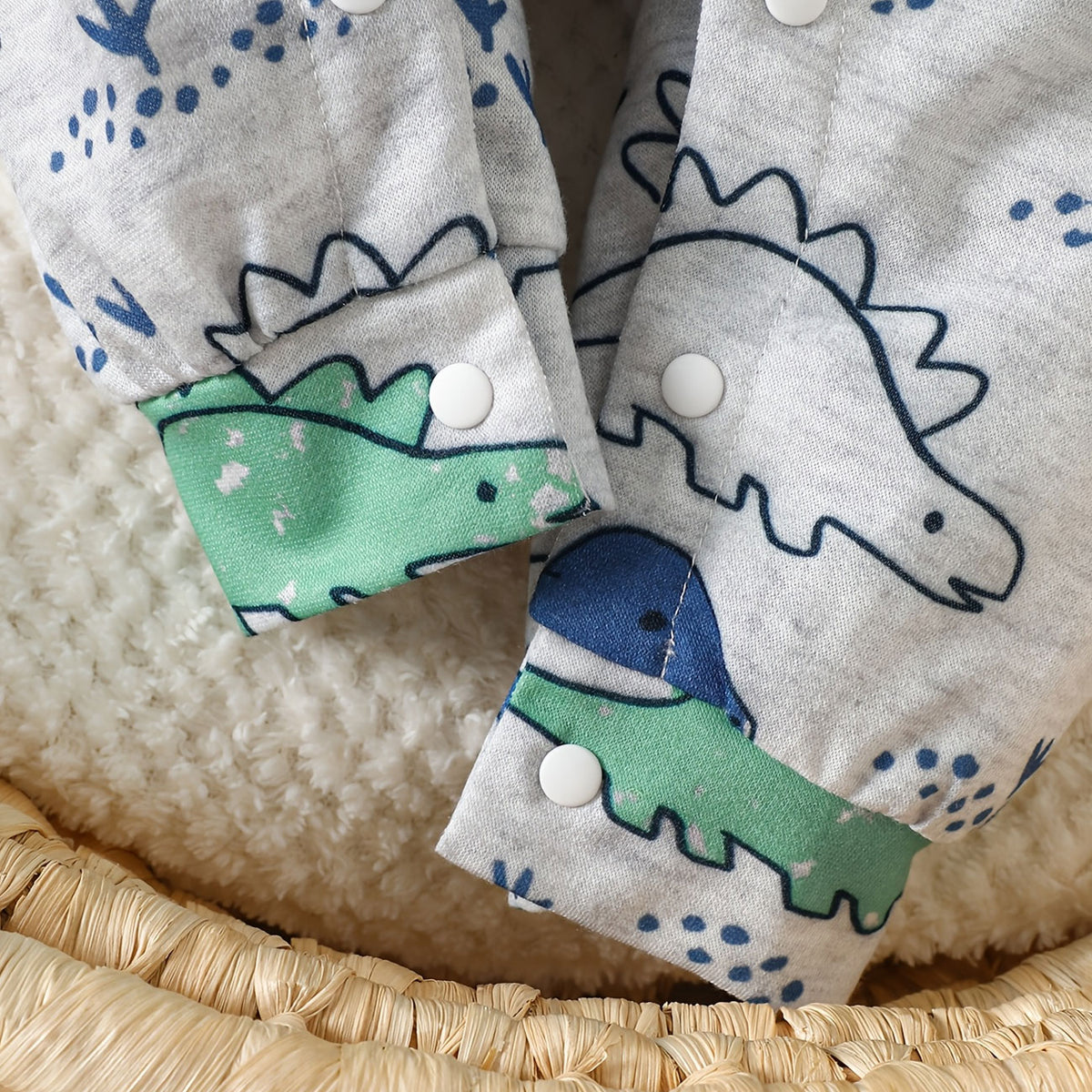 2PCS Cute Dinosaur Print Long Sleeve Baby Boy Overalls Set