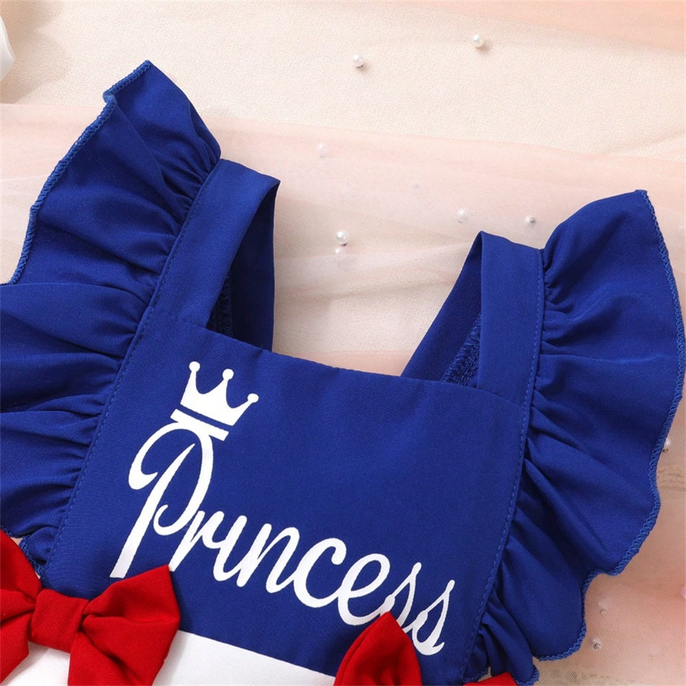 2PCS Princess Letter Printed Fly Sleeve Baby Romper