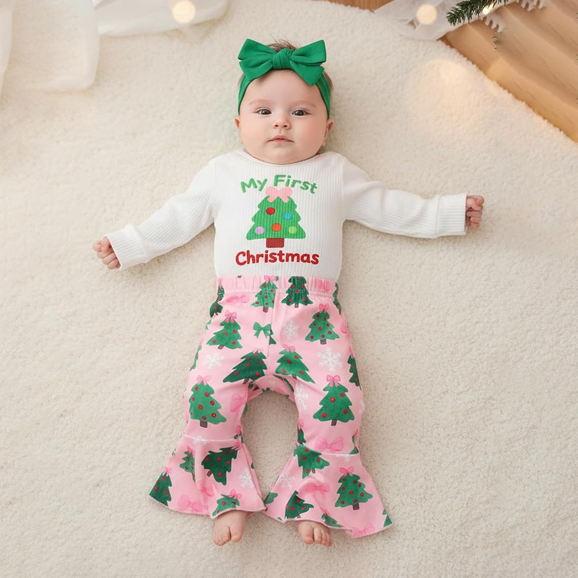 3PCS Sweet My First Christmas Letter Tree Printed Baby Set