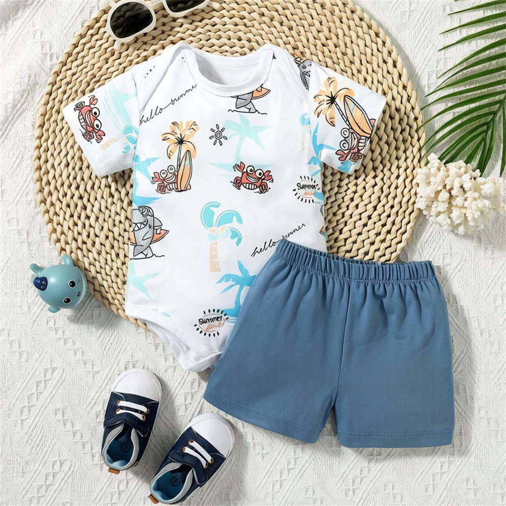 2PCS Summer Casual Animal Printed Short Sleeve Baby Set