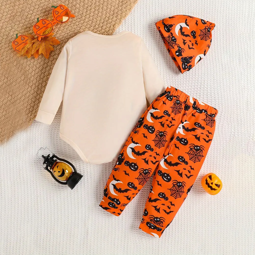 3PCS My First Halloween Letter Pumpkin Printed Baby Set