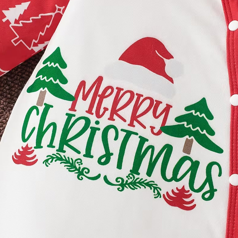 2PCS Lovely Merry Christmas Letter Holiday Print Baby Girl Jumpsuit
