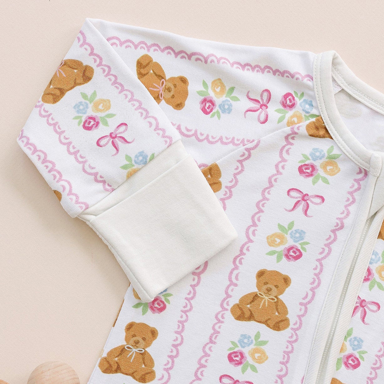 Grace Bear Floral Printed Long Sleeve Zipper Baby Jumpsuit