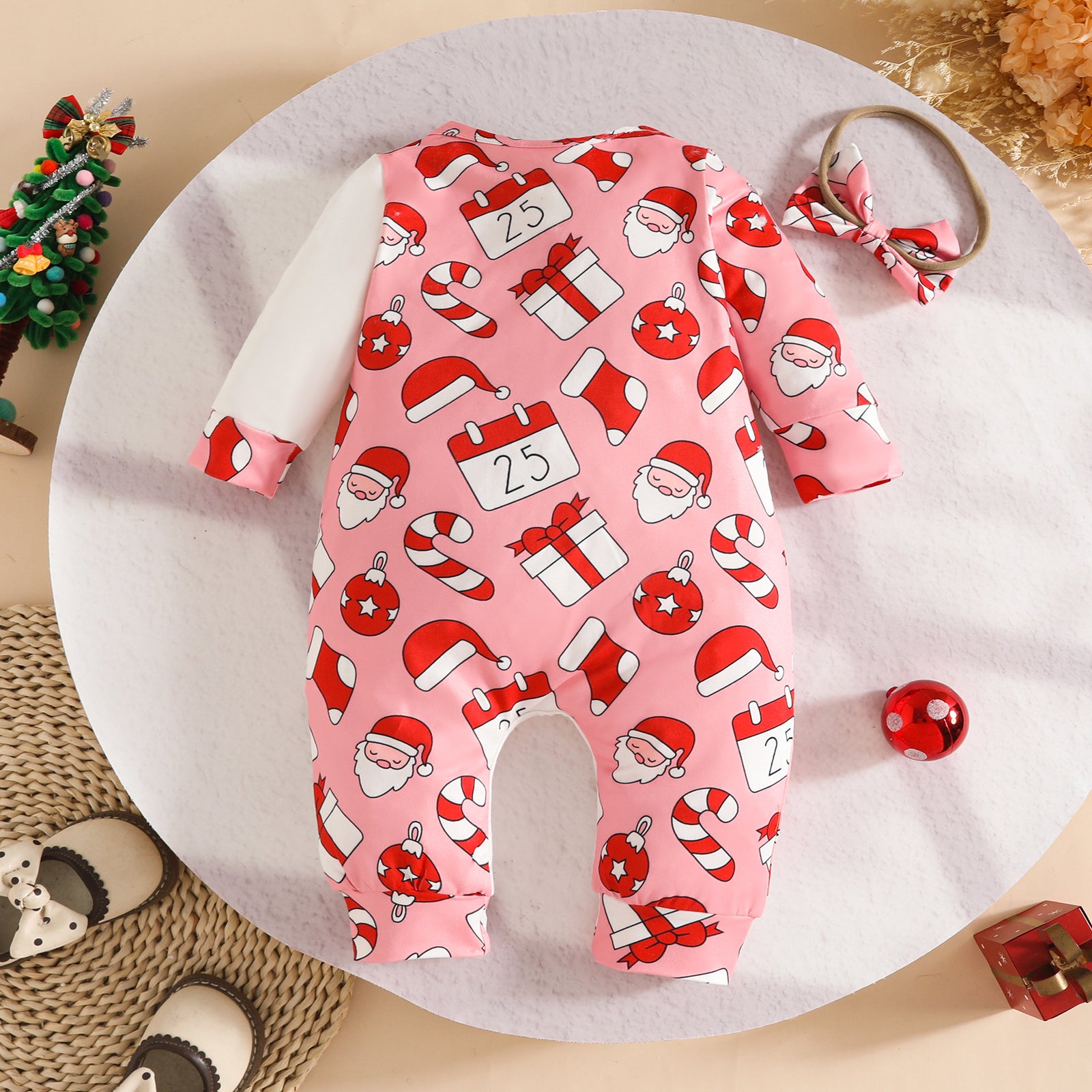 2PCS My 1st Christmas Letter Santa Claus Printed Baby Jumpsuit