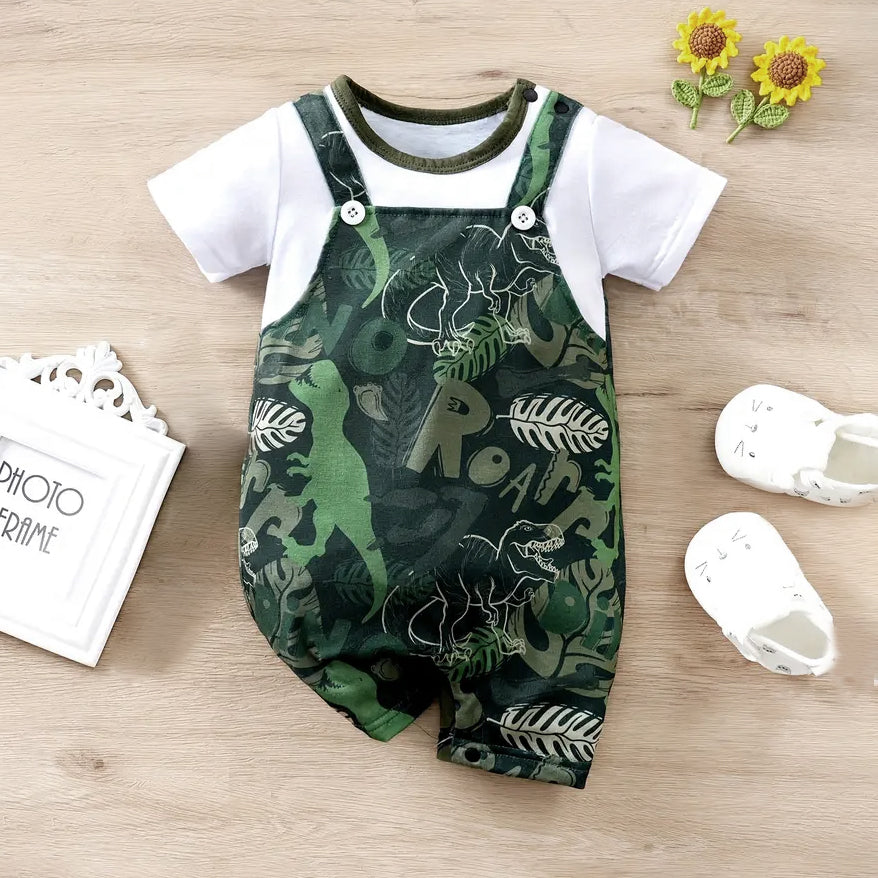 Summer Camouflage Dinosaur Printed Short Sleeve Baby Jumpsuit