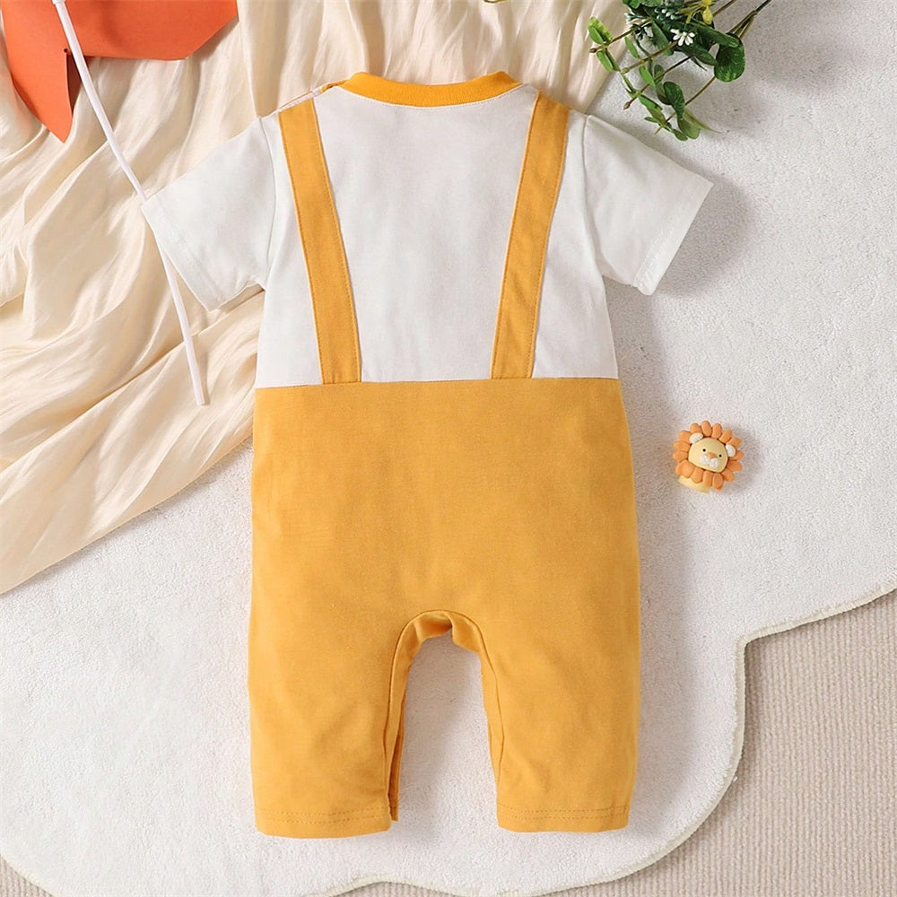 Casual Lucky Lion Letter Print Long Sleeve Baby Jumpsuit