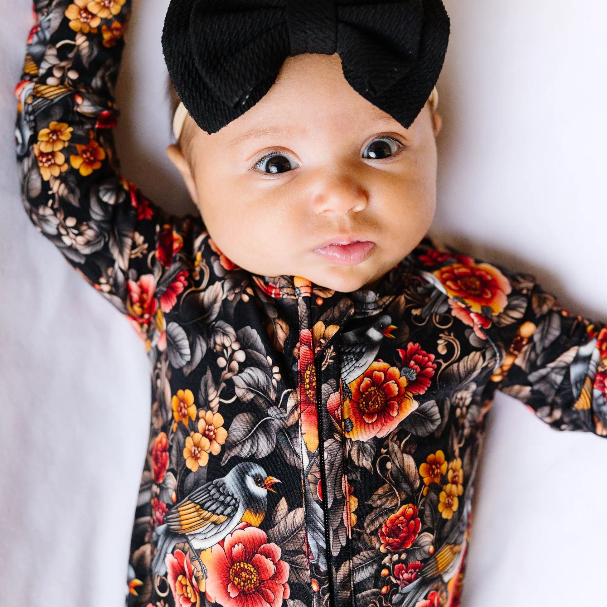 All Over Floral Print Long Sleeve Zipper Baby Jumpsuit