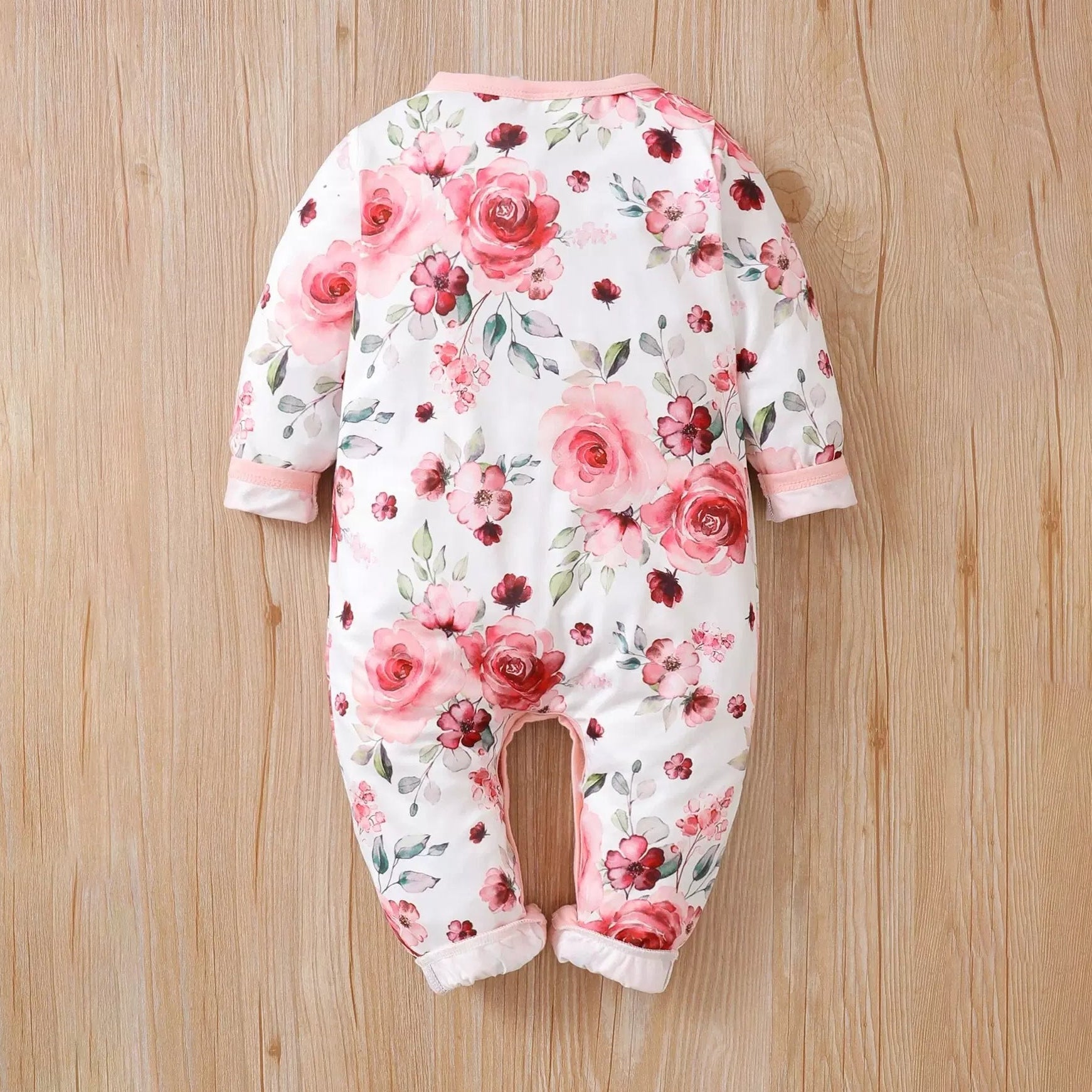 Classy Floral Printed Ruffle Long Sleeve Baby Jumpsuit