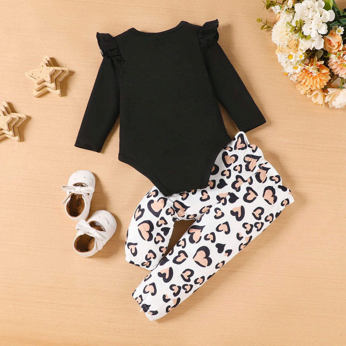 2PCS Stylish Daddy's Girl Letter Heart Print Long Sleeve Baby Set