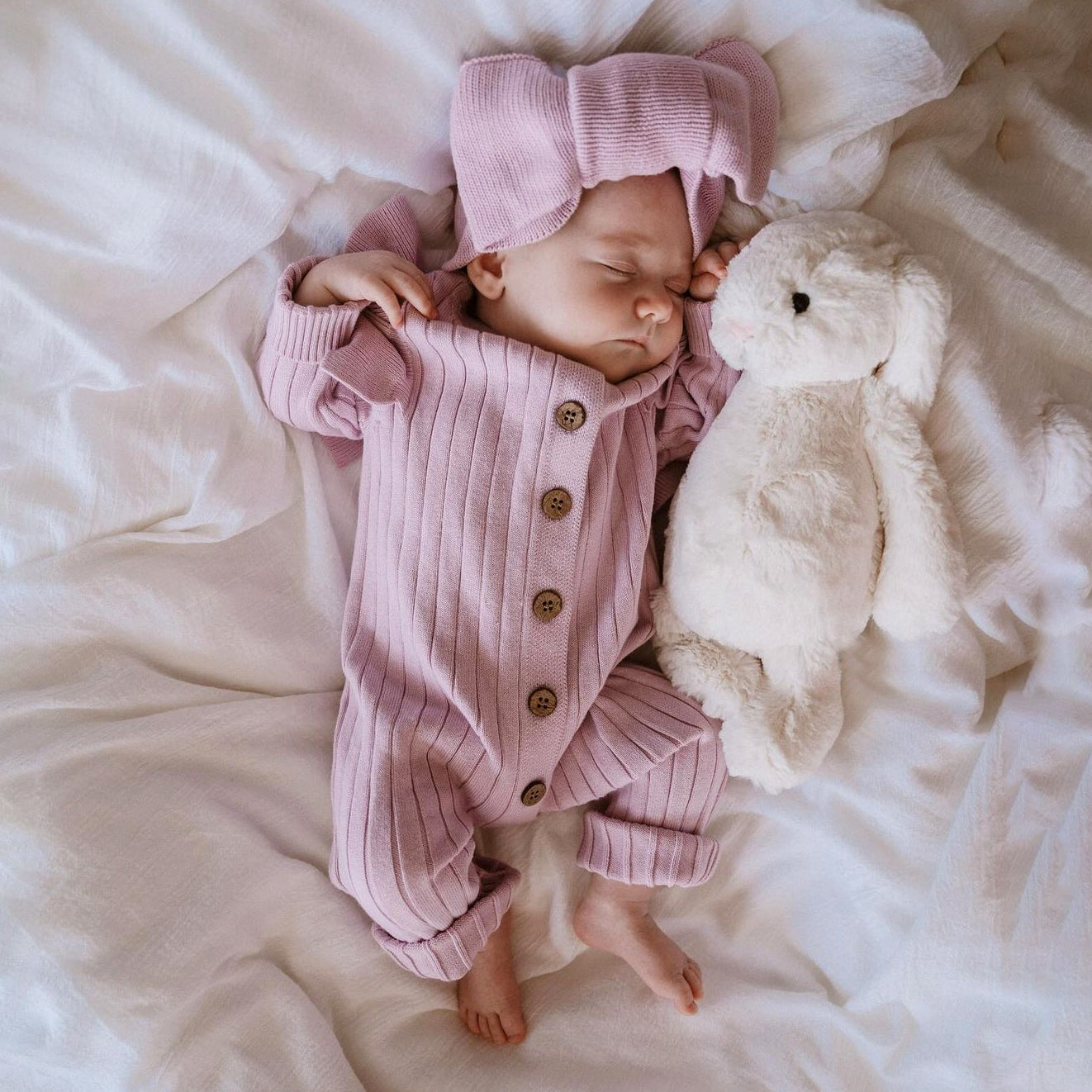 2PCS Chic Solid Color Knit Long Sleeve Baby Jumpsuit
