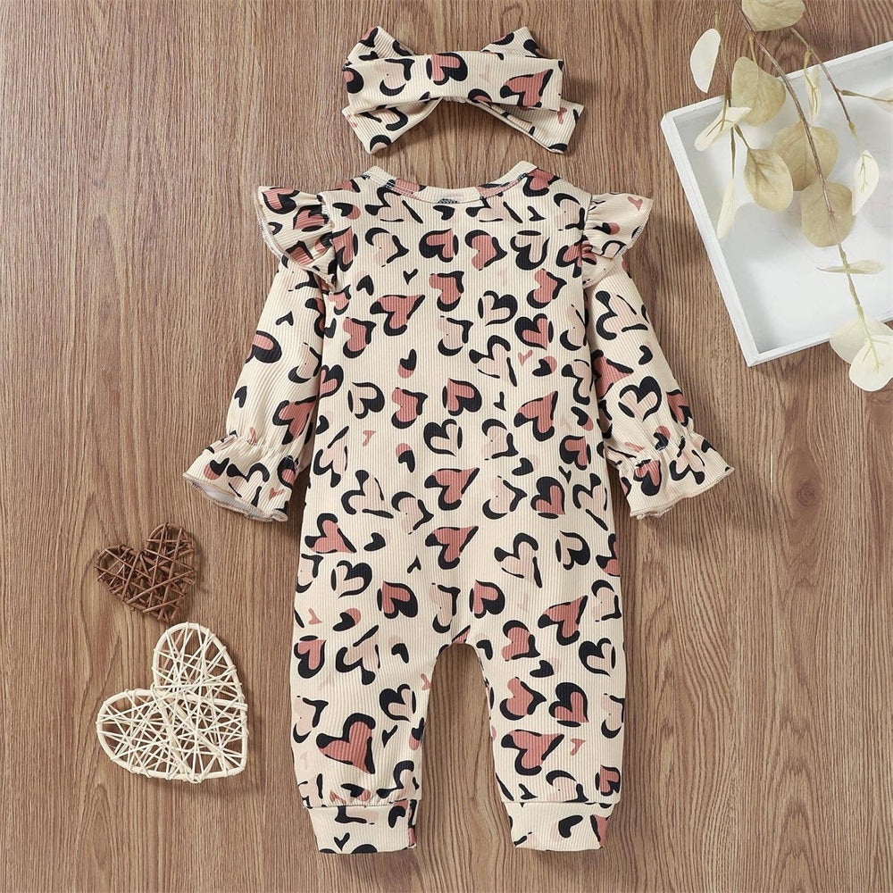 2PCS Heart Leopard Print Long Sleeve Baby Jumpsuit