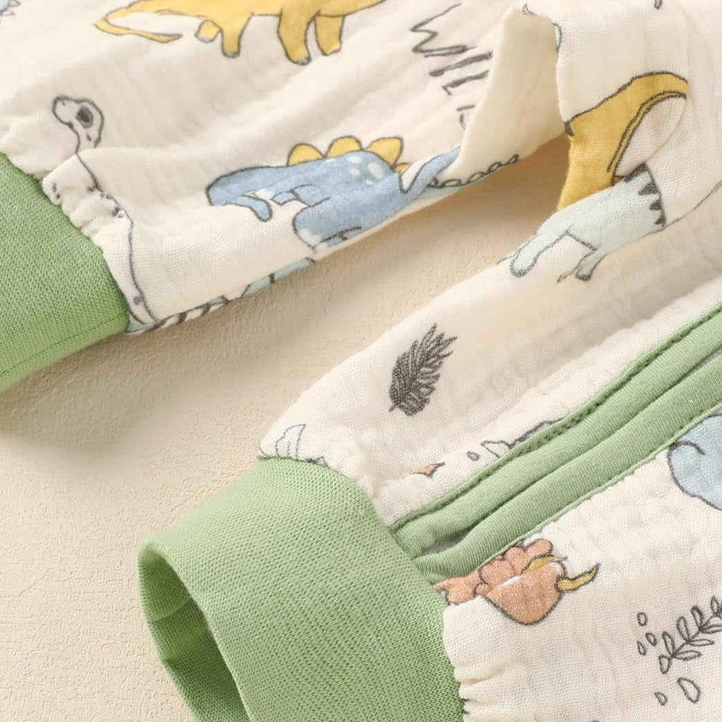 Cartoon Dinosaur Print Long Sleeve Zipper Baby Jumpsuit