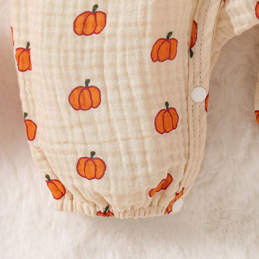 2PCS Sweet All-Over Pumpkin Print Long Sleeve Baby Jumpsuit