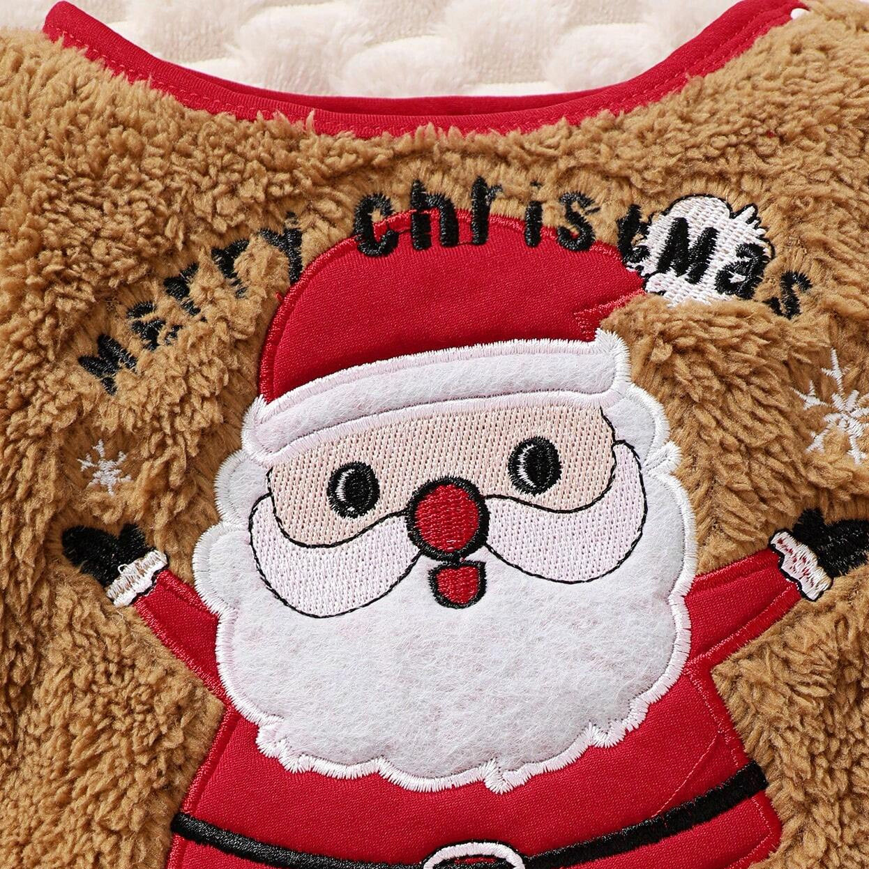 3PCS Merry Christmas Letter Santa Claus Printed Plush Long Sleeve Baby Set