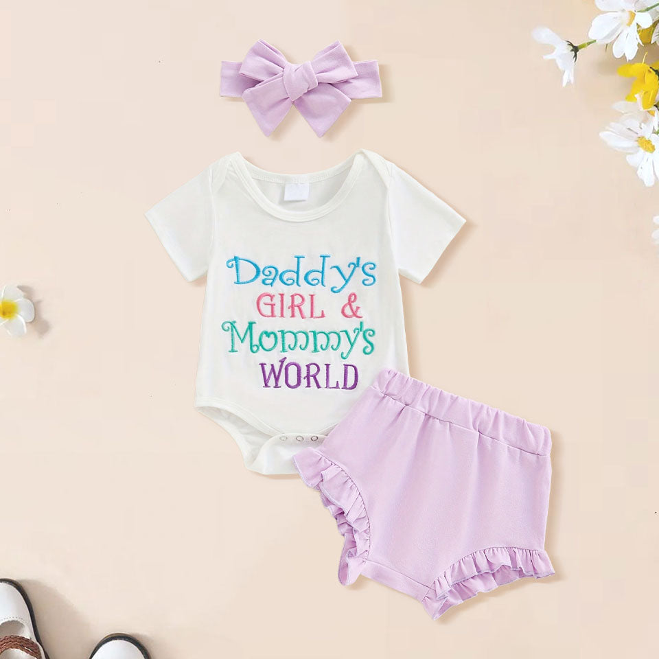 3PCS Daddy's Girl & Mammy's World Letter Embroidery Baby Set