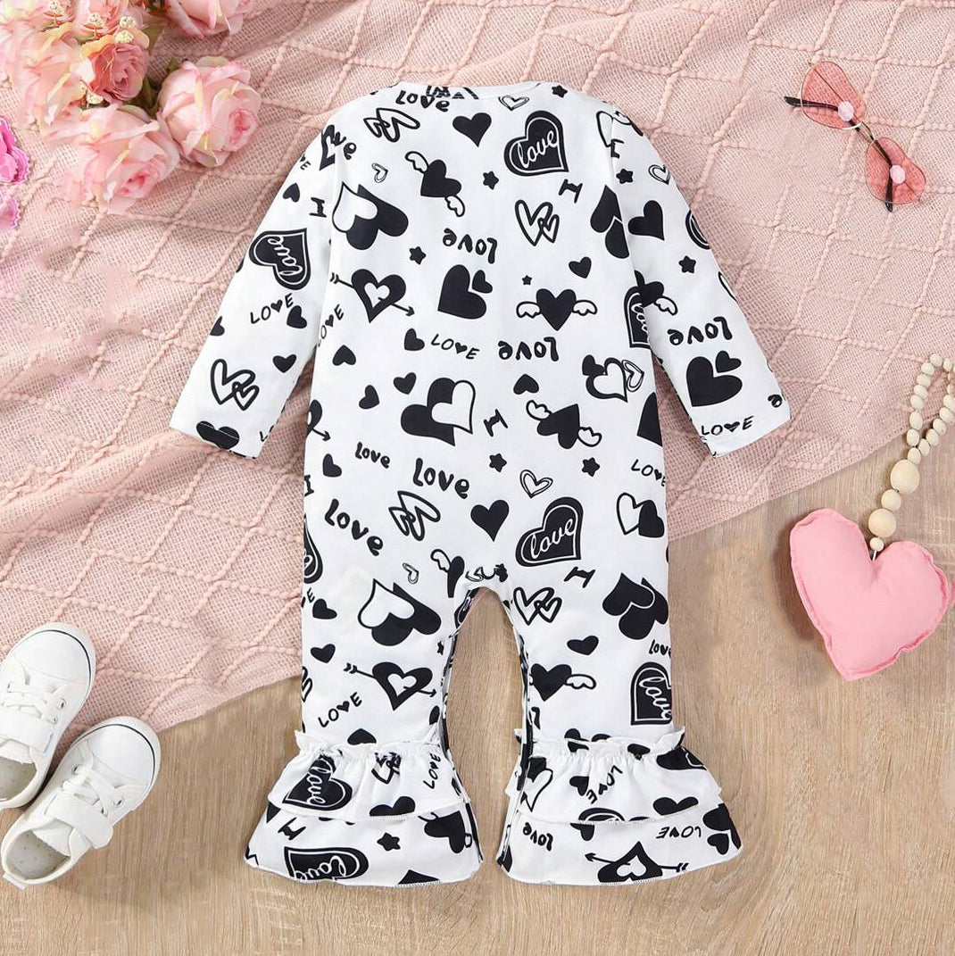 Stylish Heart And Letter Printed Long Sleeve Baby Jumpsuit