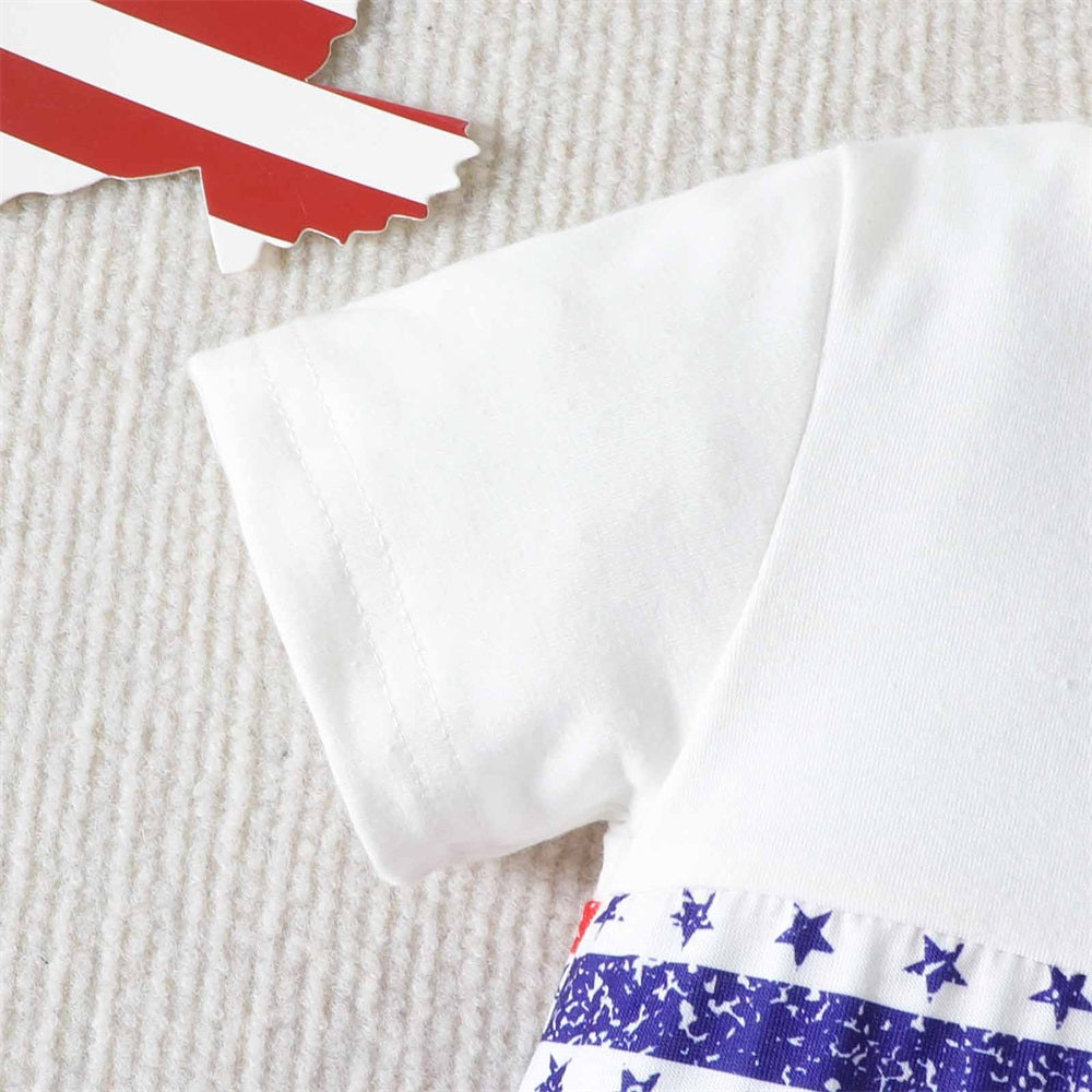 Independence Day Stripe Printed Short Sleeve Baby Jumpsuit