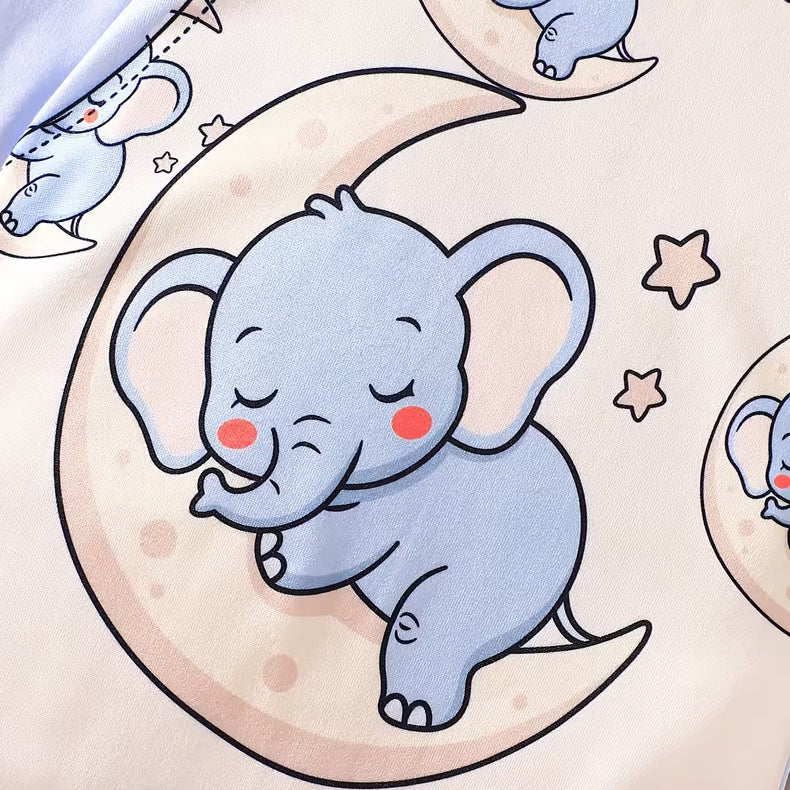 2PCS Lovely Elephant Print Long Sleeve Baby Boy Jumpsuit