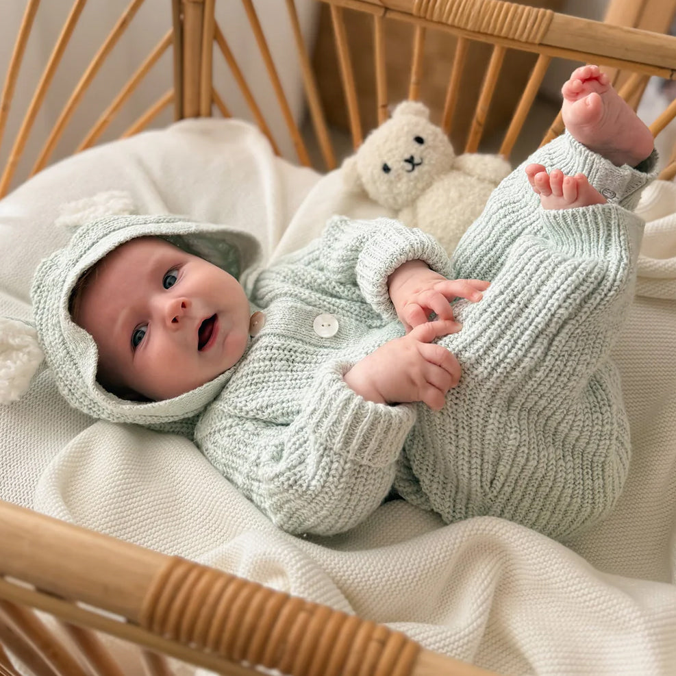 Cozy Solid Color 3D Ear Knit Hooded Long Sleeve Baby Jumpsuit