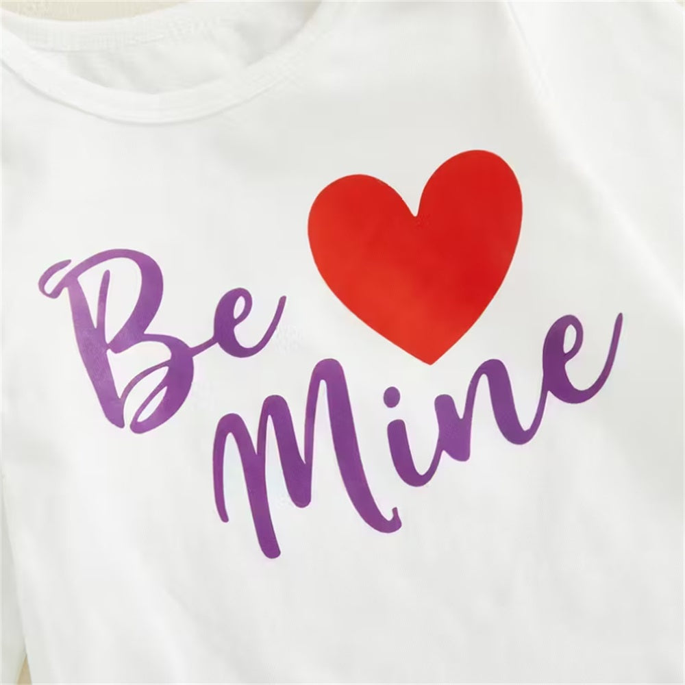 3PCS Be Mine Letter Heart Print Long Sleeve Baby Set