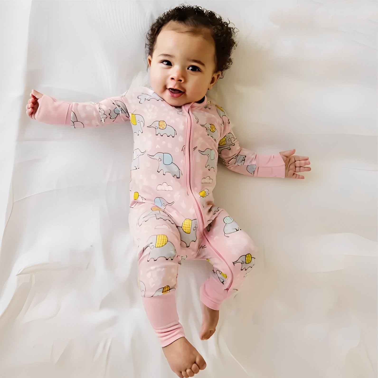Grace Elephant Printed Zipper Baby Jumpsuit