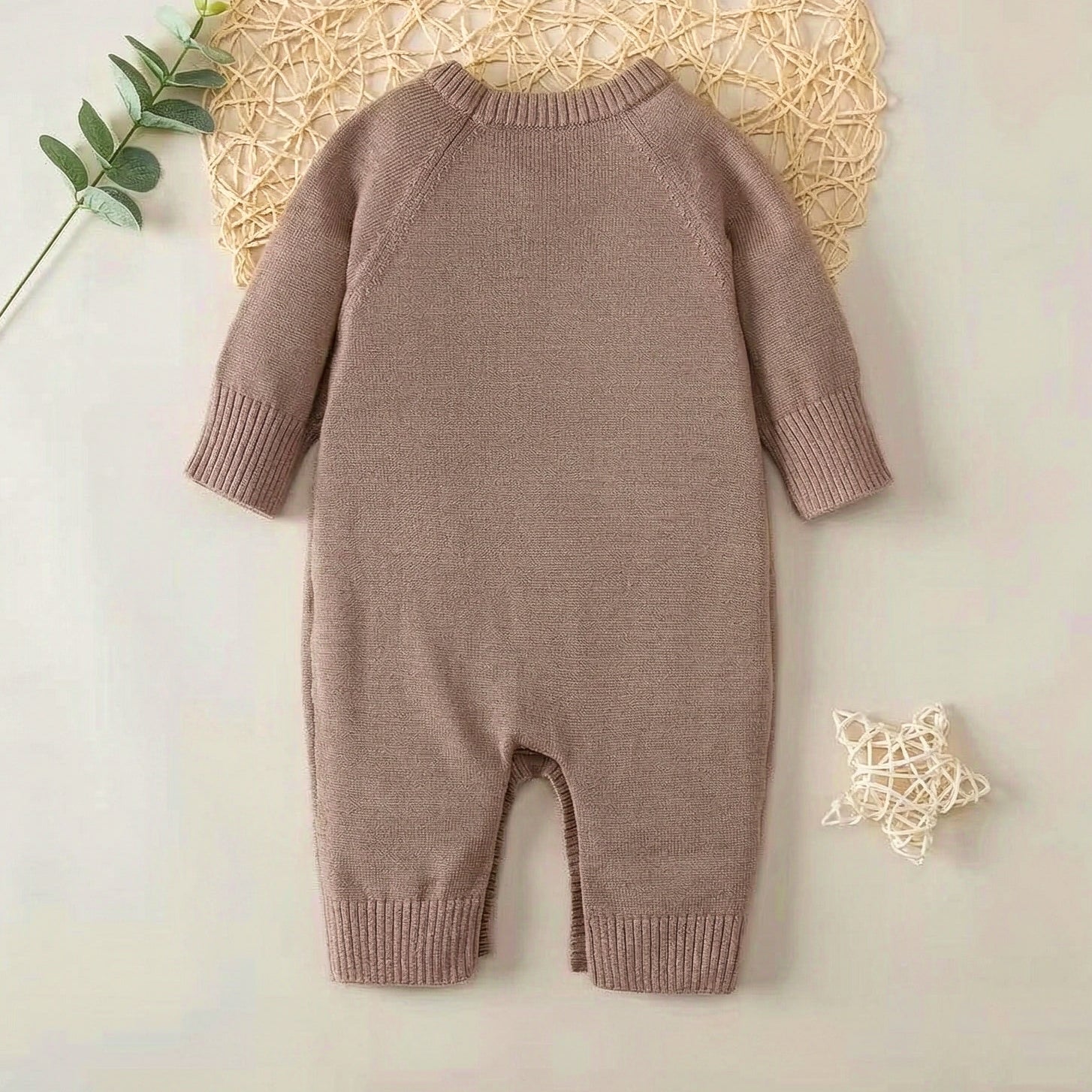 Baby Knit Jumpsuit with 3D Bear Ears and Bear Face Long Sleeve