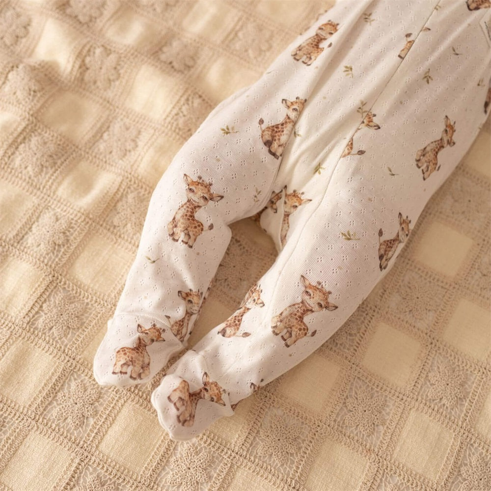 Soft Openwork Deer Print Long Sleeve Baby Jumpsuit