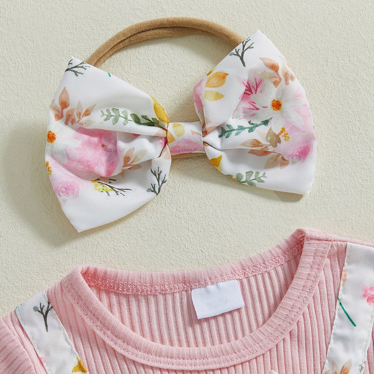 2PCS Gorgeous Floral Print Short Sleeve Baby Romper