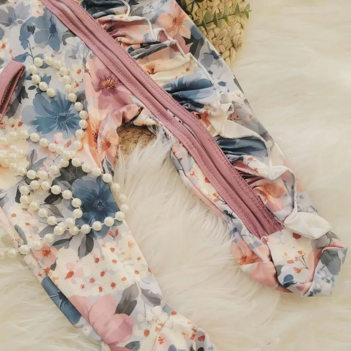 Grace Floral Printed Zipper Long Sleeve Baby Jumpsuit