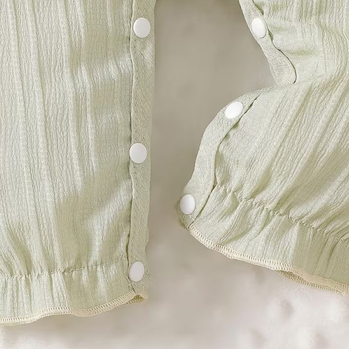 2PCS Fresh Solid Color Ruffle Long Sleeve Baby Girl Jumpsuit