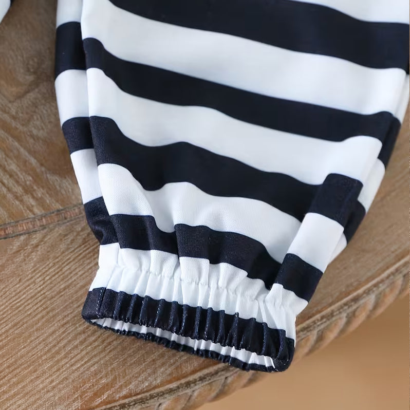 2PCS Bear Stripe Printed Hoodie Baby Set