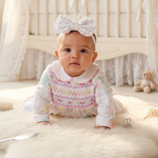 2PCS Lovely Teddy Bear & Balloon Print Long Sleeve Baby Jumpsuit