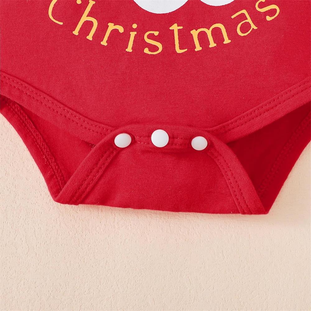 3PCS My First Christmas Letter Santa Claus Print Long Sleeve Baby Set