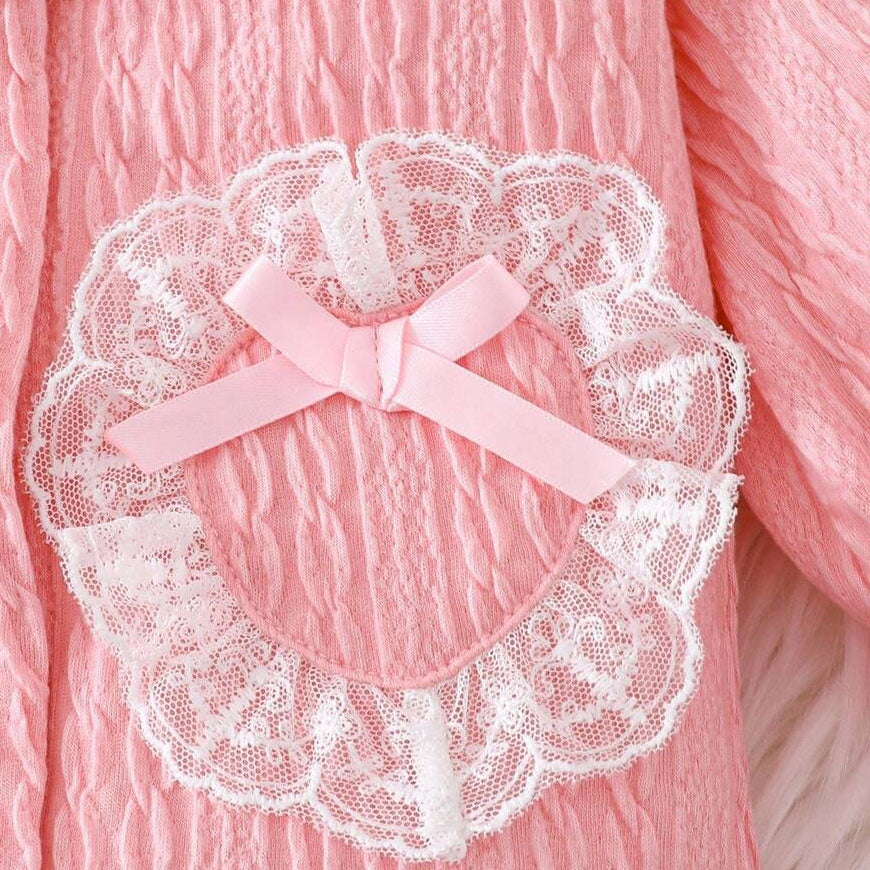 2PCS Adorable Solid Color Long Sleeve Lace Baby Girl Jumpsuit