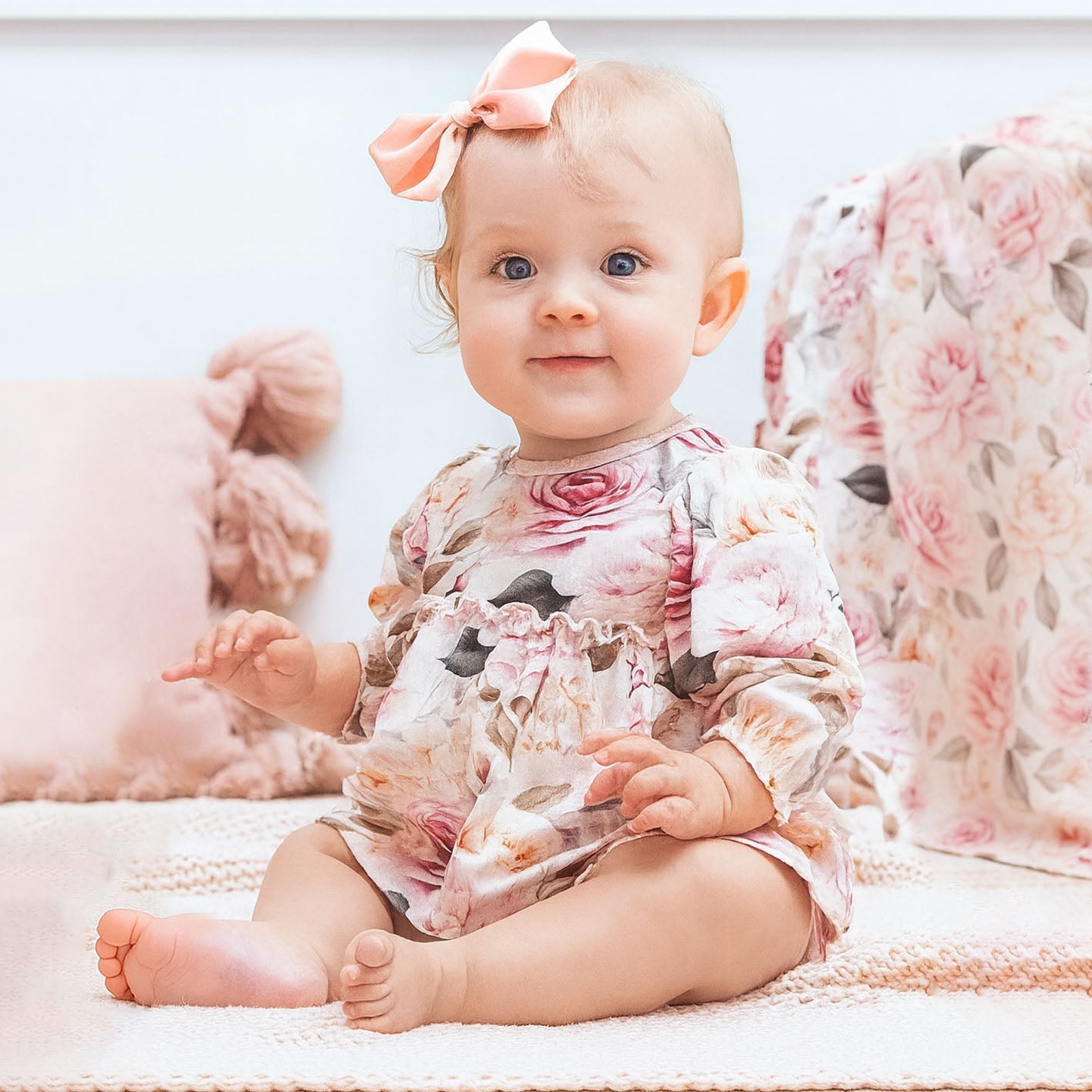 Retro Floral Printed Long Sleeve Baby Romper