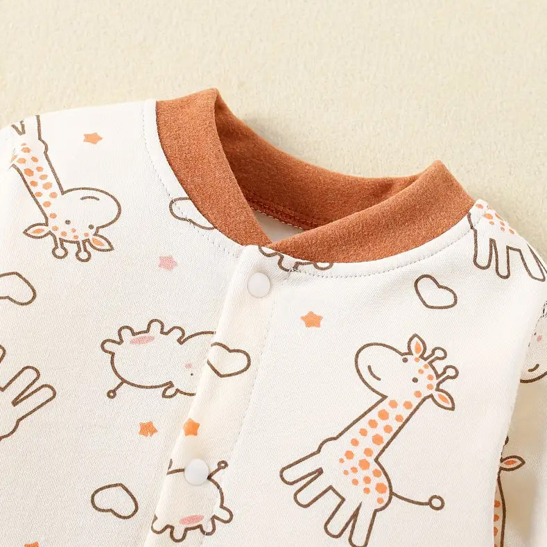 Lovely Giraffe Printed Long Sleeve Baby Jumpsuit