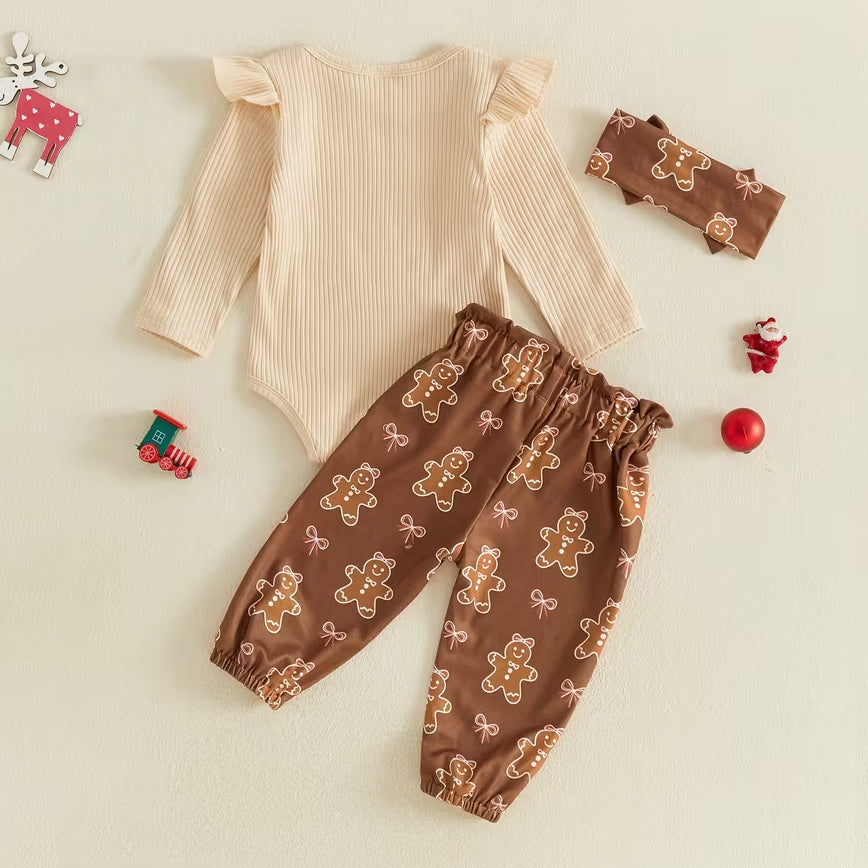 3PCS Cutest Christmas Little Ginger Letter Print Long Sleeve Baby Set