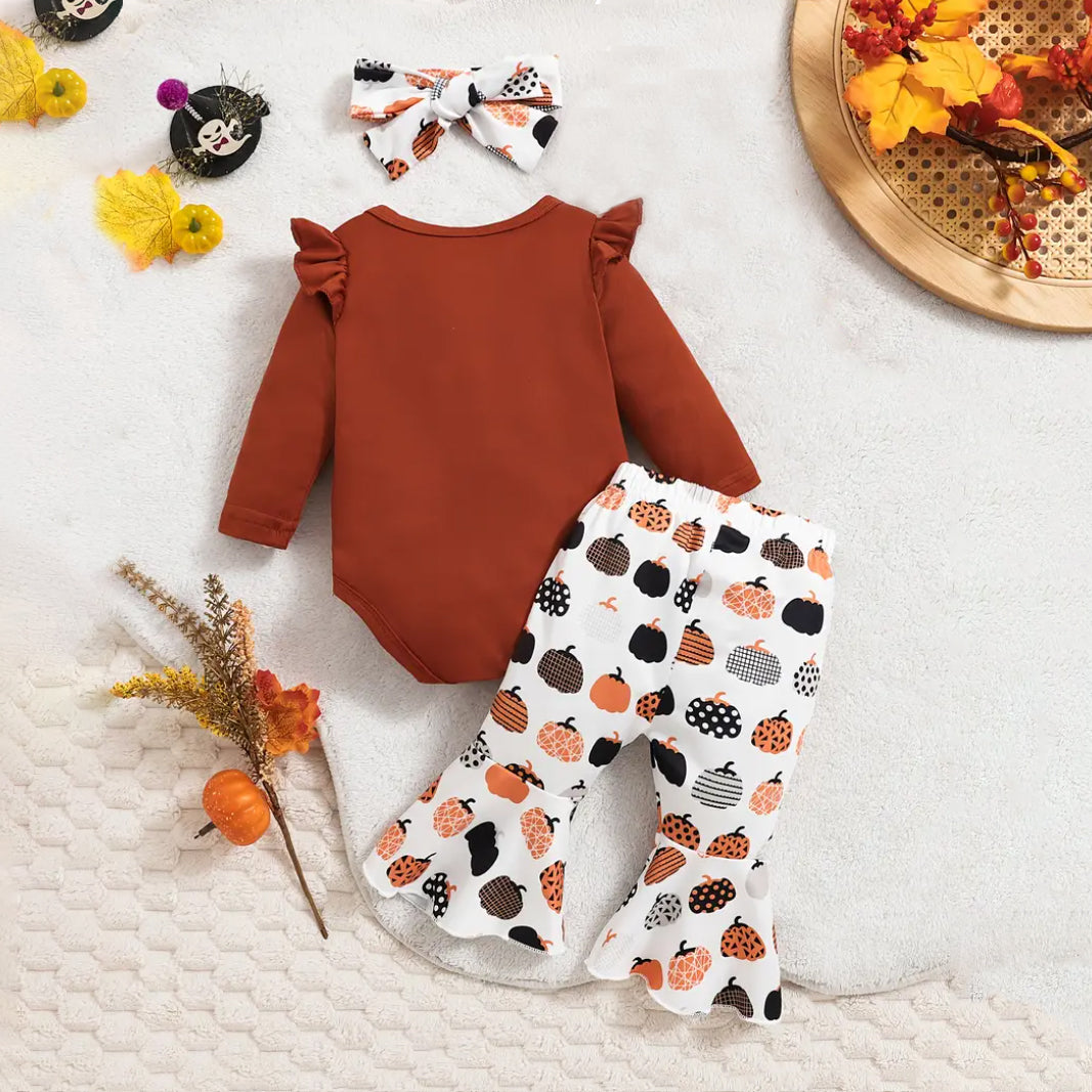 3PCS Little Pumpkin Letter Printed Long Sleeve Baby Set