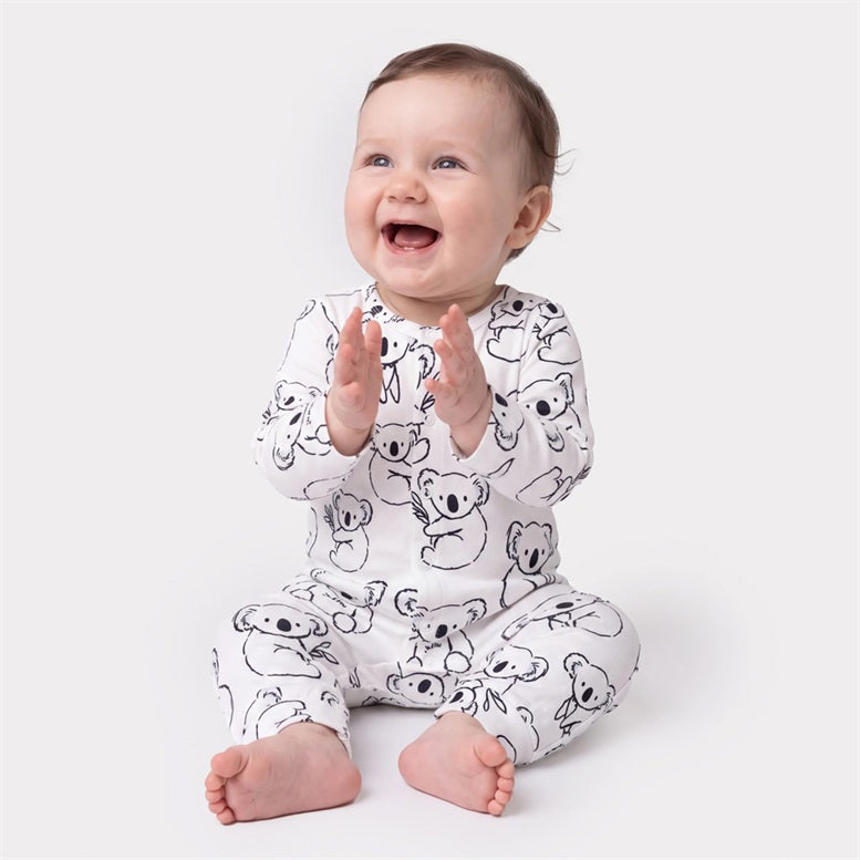 Endearing Koala Print Long Sleeve Baby Jumpsuit