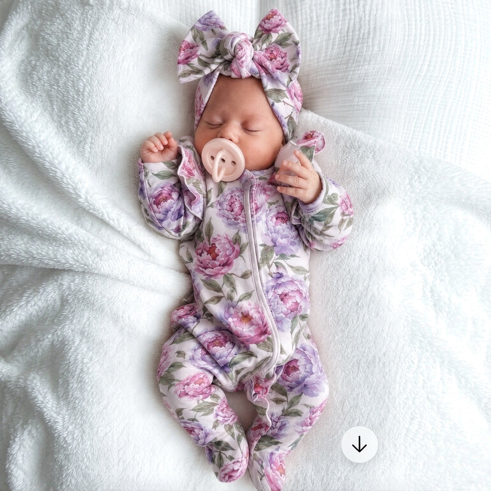 2PCS Cheerful Floral Print Long Sleeve Zipper Baby Girl Jumpsuit
