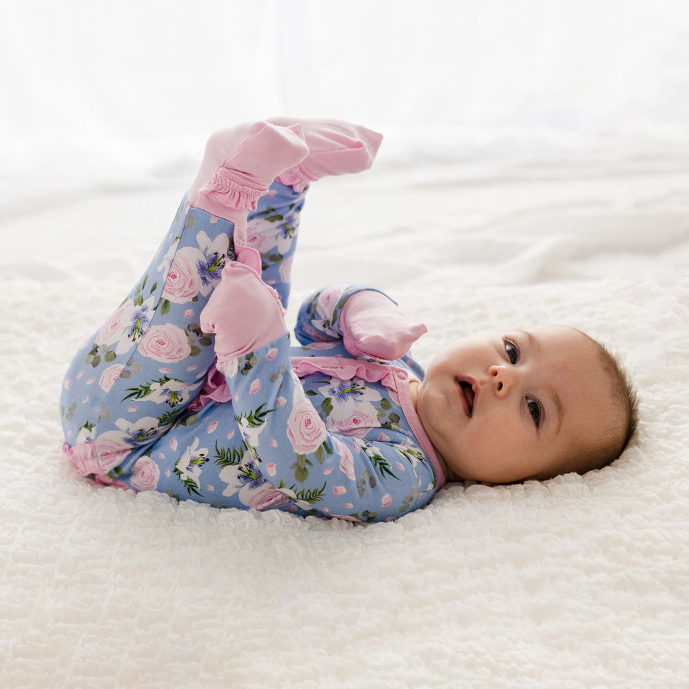 Classy Floral Printed Ruffled Zipper Baby Jumpsuit