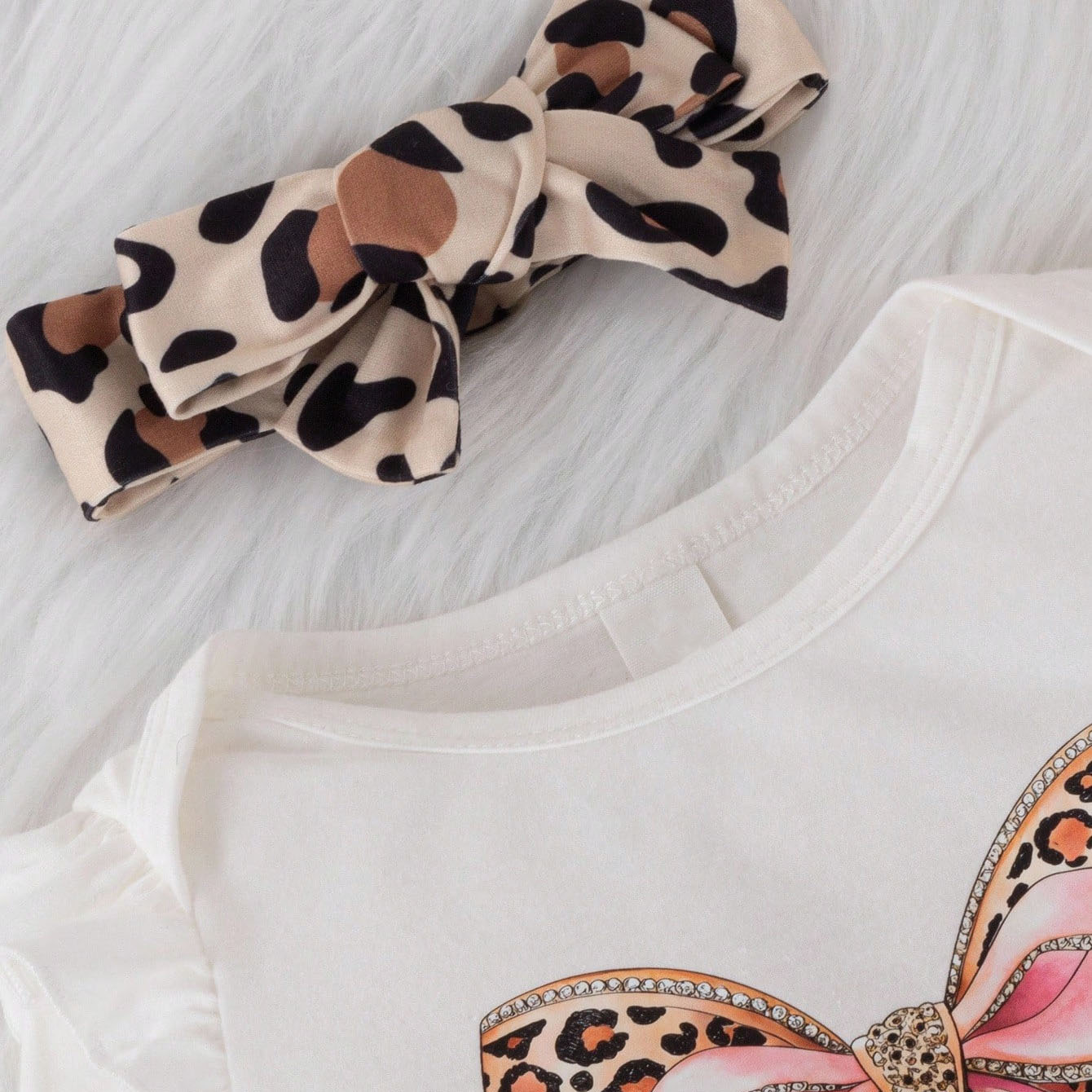 3PCS Fashion Bow Leopard Print Long Sleeve Baby Set