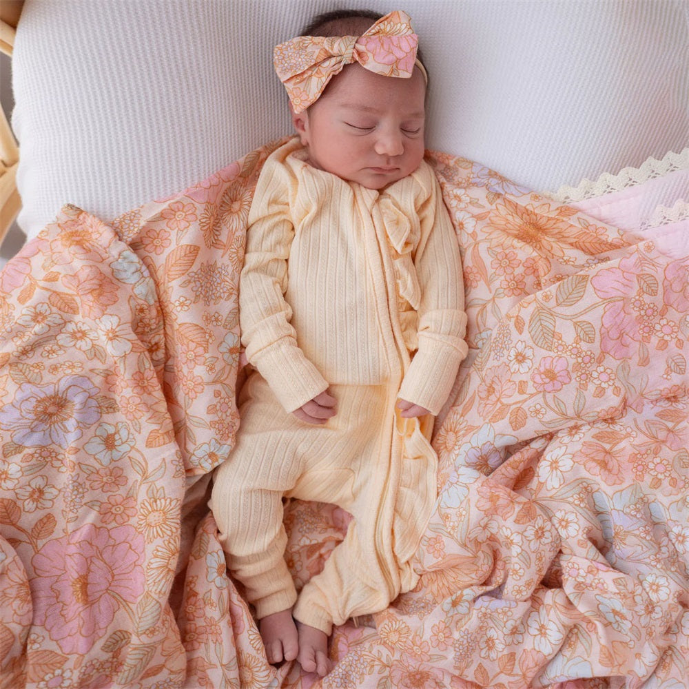 Comfortable Solid Color Frill Zip Long Sleeve Baby Jumpsuit