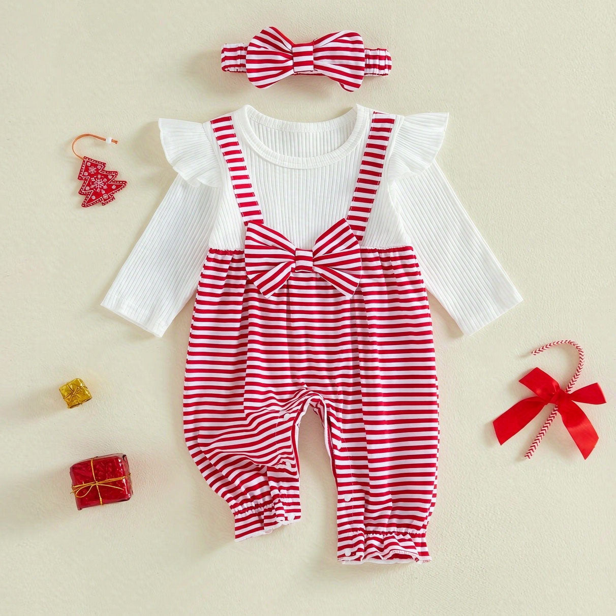 2PCS Lovely Stripe Printed Long Sleeve Baby Jumpsuit